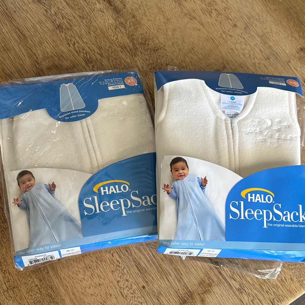 TWO 2 new Halo SleepSack wearable baby blanket XS 0-3mo cream fleece infant gift